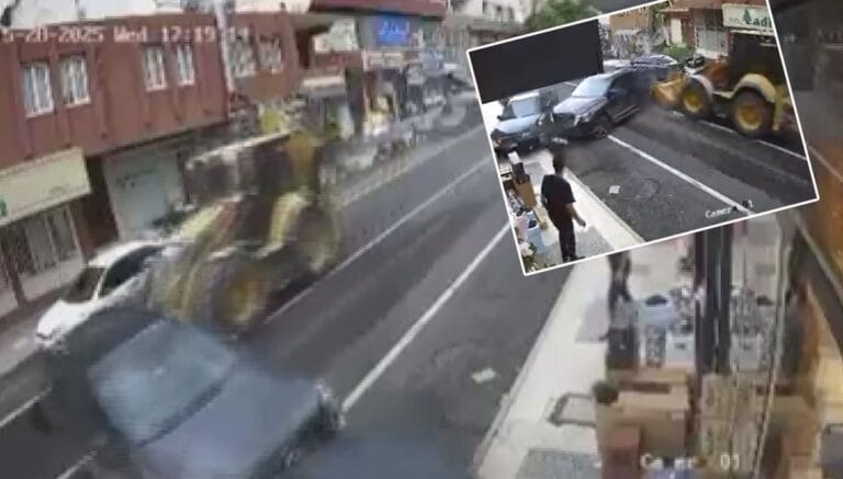 Freni boşalan kepçe araçları biçti Freni boşalan kepçe araçları biçti