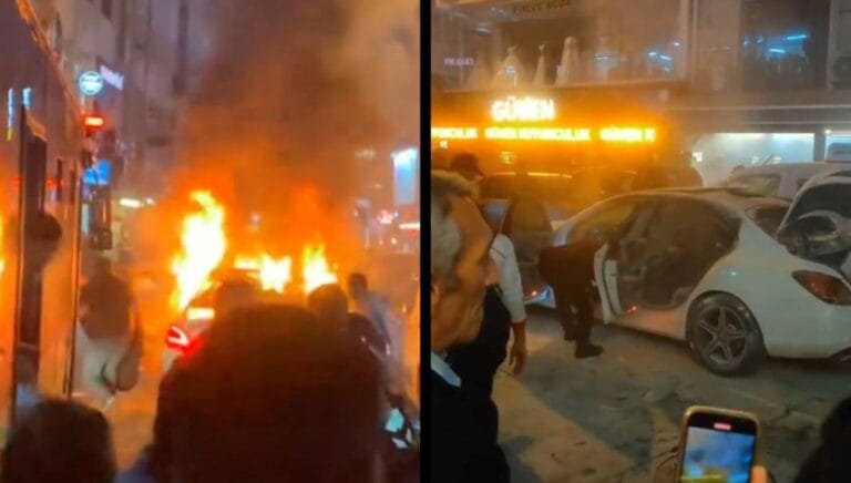 Havai fişekli şampiyonluk kutlamasında, araç küle döndü Havai fişekli şampiyonluk kutlamasında, araç küle döndü