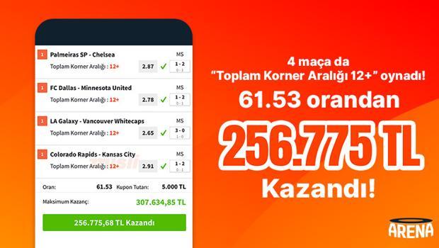 4 maça da “Toplam Korner Aralığı 12+” oynadı… Misli’de 256.775 TL kazandı! 4 maça da “Toplam Korner Aralığı 12+” oynadı… Misli’de 256.775 TL kazandı!