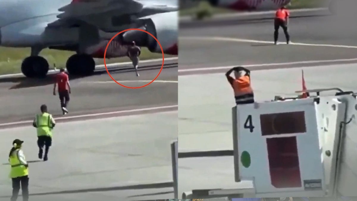Havalimanında korkunç anlar kamerada: Kendini uçak motoruna attı! Havalimanında korkunç anlar kamerada: Kendini uçak motoruna attı!