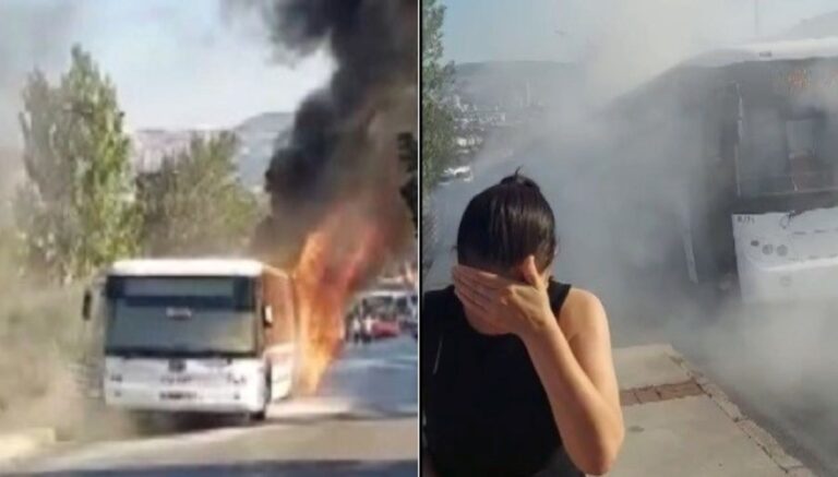 İzmir’de belediye otobüsü alev alev yandı İzmir’de belediye otobüsü alev alev yandı