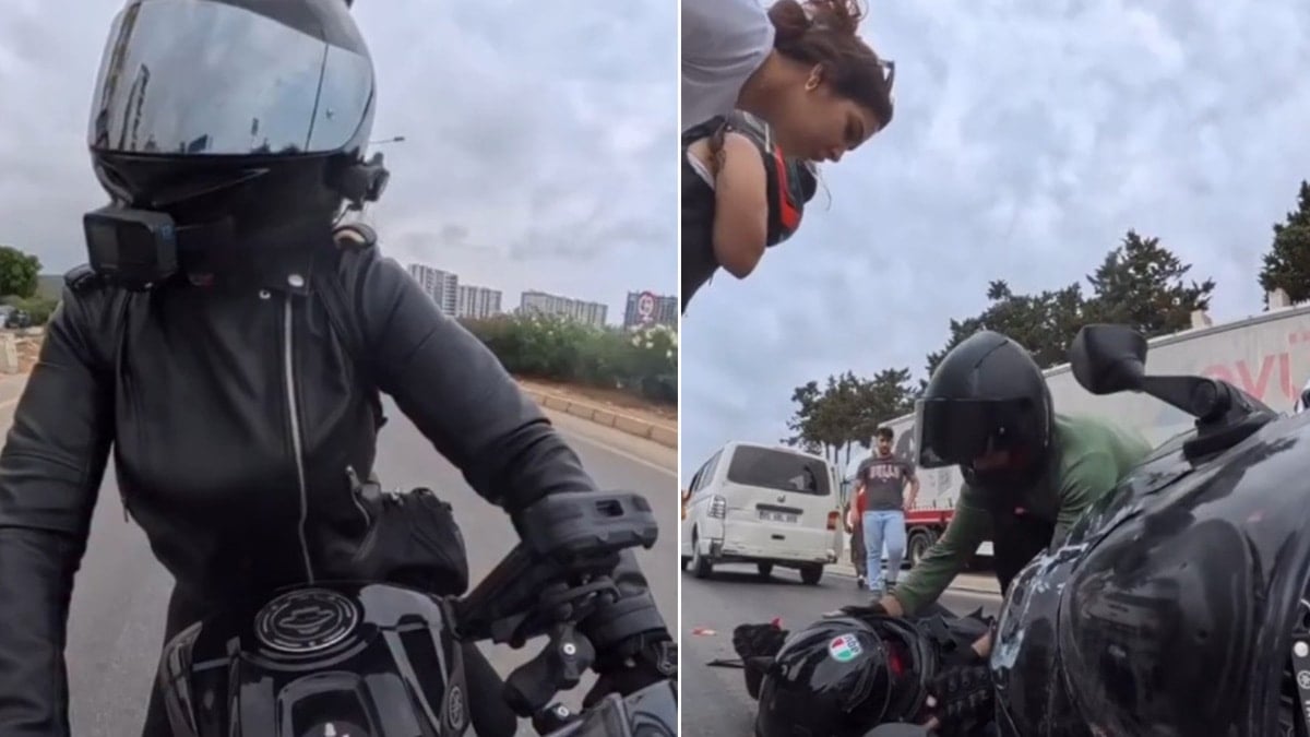 Motosiklet kullanan sürücü kırmızı ışıkta bekleyen minibüse çarptı Motosiklet kullanan sürücü kırmızı ışıkta bekleyen minibüse çarptı