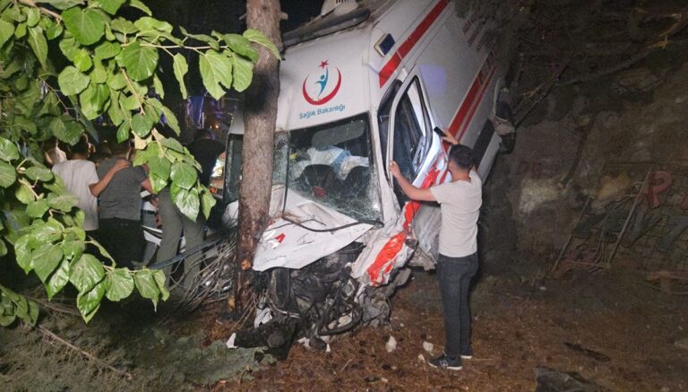 Ambulans kamyonetle çarpışıp bahçeye uçtu: 1 ölü, 5 yaralı Ambulans kamyonetle çarpışıp bahçeye uçtu: 1 ölü, 5 yaralı