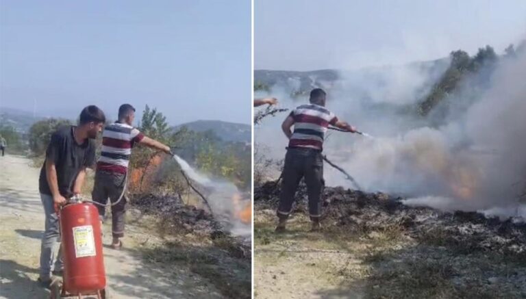 Elektrik teli koptu, otluk alan yandı Elektrik teli koptu, otluk alan yandı