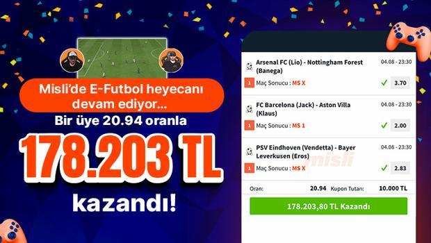 Misli’de E-Futbol heyecanı devam ediyor… Bir üye 20.94 oranla 178.203 TL kazandı! Misli’de E-Futbol heyecanı devam ediyor… Bir üye 20.94 oranla 178.203 TL kazandı!